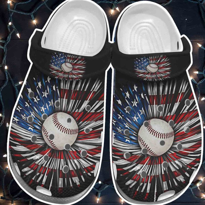 Baseball Ball Daisy Usa Flag Shoes Crocs For Batter Girl 4Th Of July Usa Flag Custom