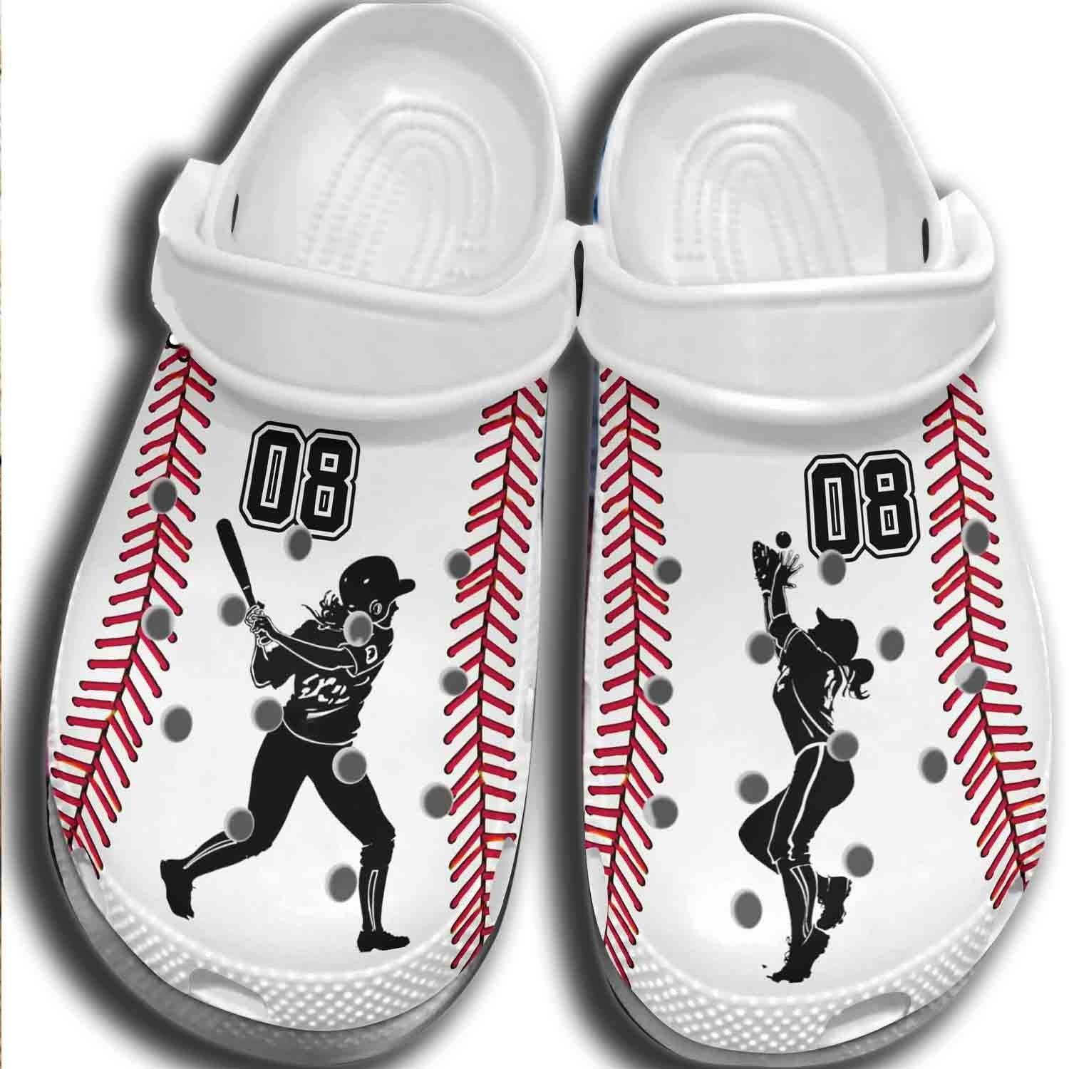 Baseball Girl Batter Player Outdoor Shoes Crocs Custom Number Birthday Gifts For Daughter