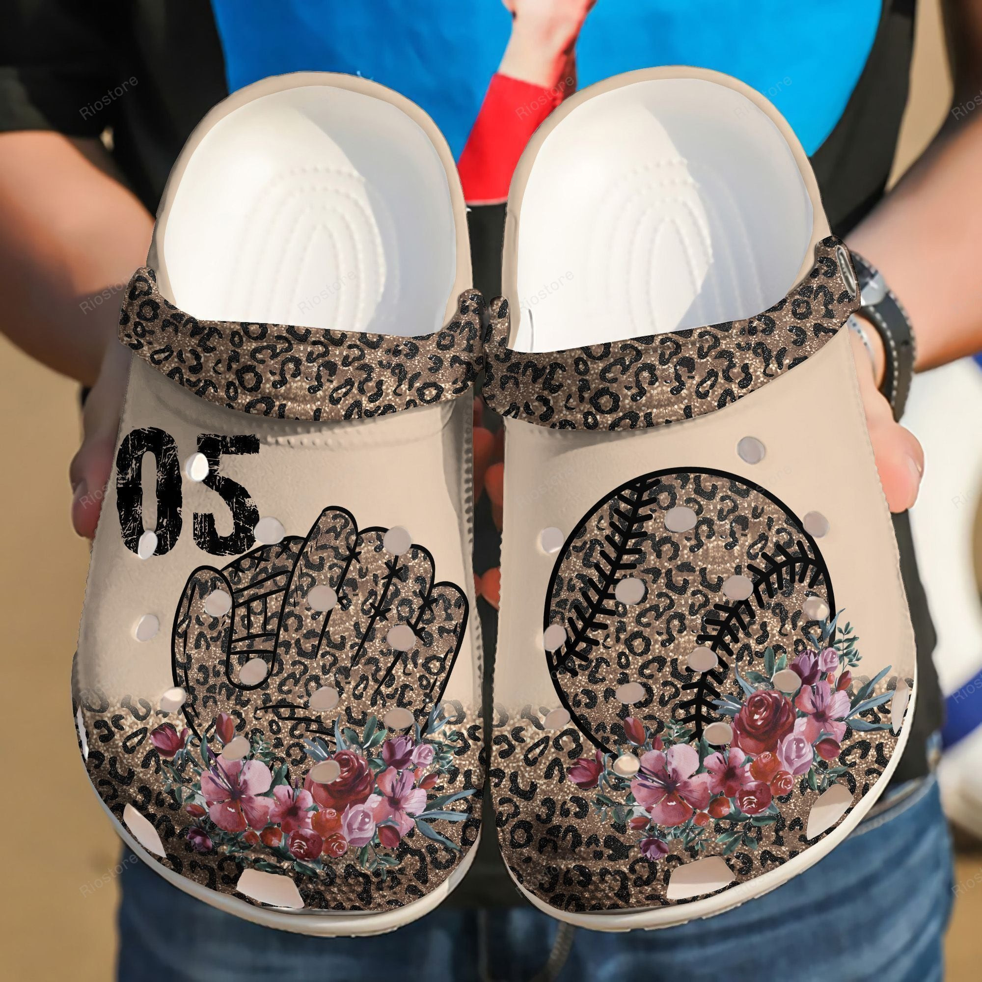 Baseball Leopard Girl Gloves Flower Custom Crocs Shoes For Batter Girl Beauty Baseball