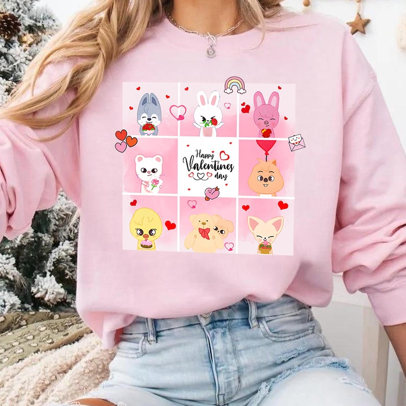 Valentine Stray Kids Member Group Sweatshirt Skzoo Characters Tee