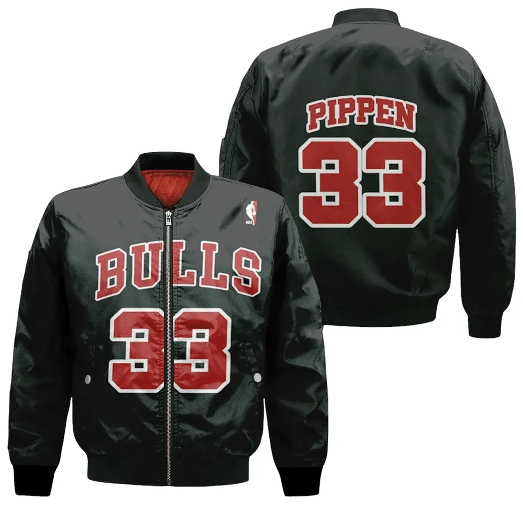 Chicago Bulls Scottie Pippen 33 Nba Great Player Throwback Black Jersey Style Gift For Bulls Fans 2 Bomber Jacket For Men Women