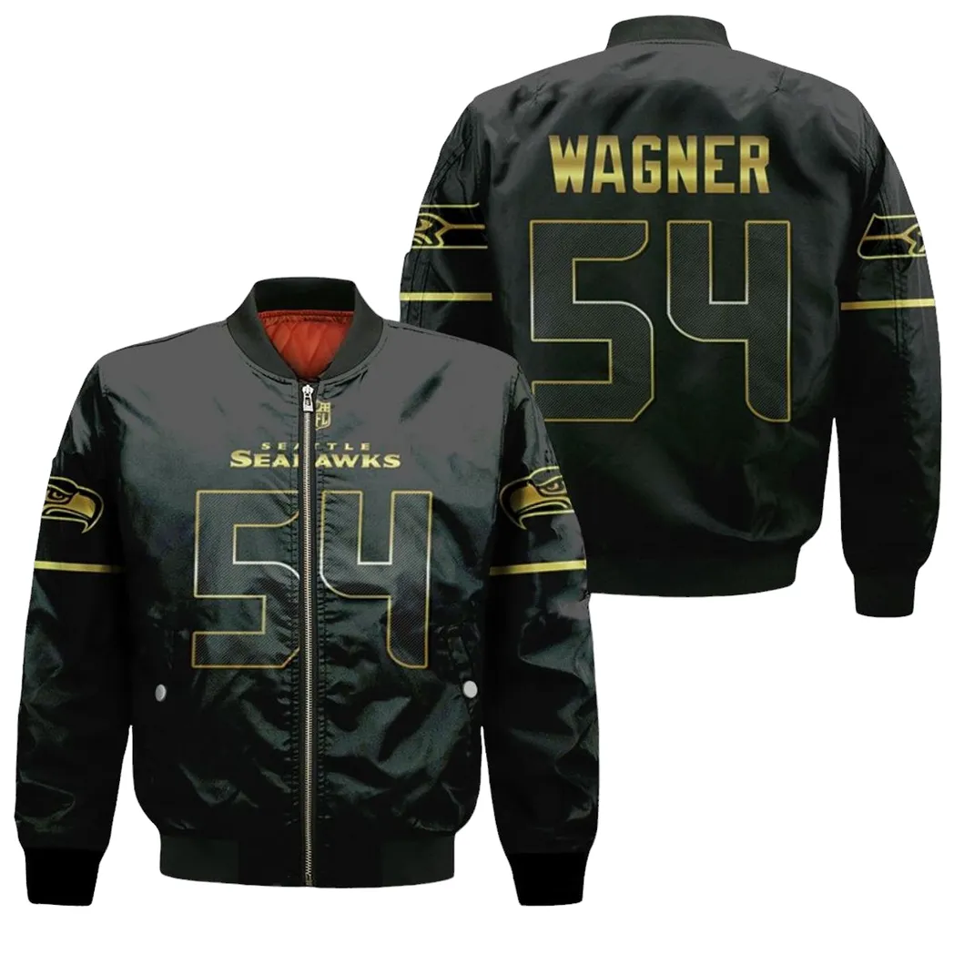Seattle Seahawks Bobby Wagner 54 Nfl American Football Team Black Golden Edition 3D Designed Allover Gift For Seattle Fans Bomber Jacket For Men Women