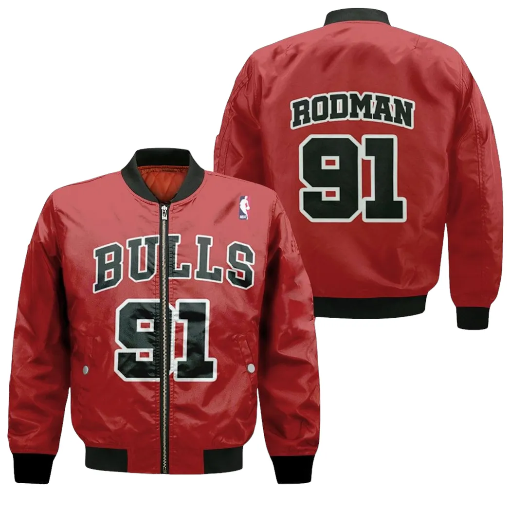 Chicago Bulls Dennis Rodman 91 Nba Great Player Throwback Red Jersey Style Gift For Bulls Fans Bomber Jacket For Men Women