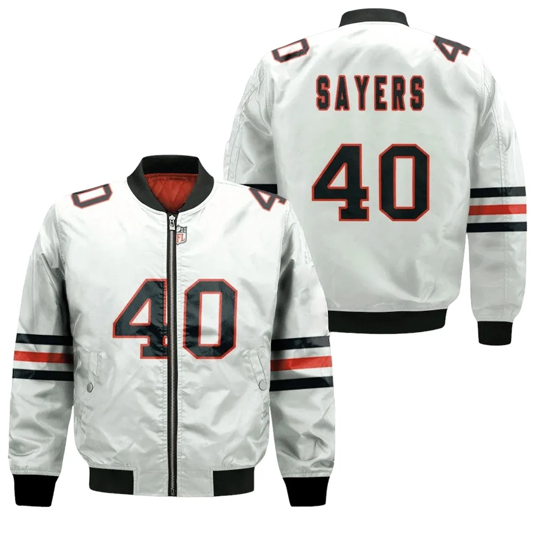 Chicago Bears Gale Sayers 40 Great Player Nfl American Football Team Custom Game White 3D Designed Allover Gift For Bears Fans Bomber Jacket For Men Women