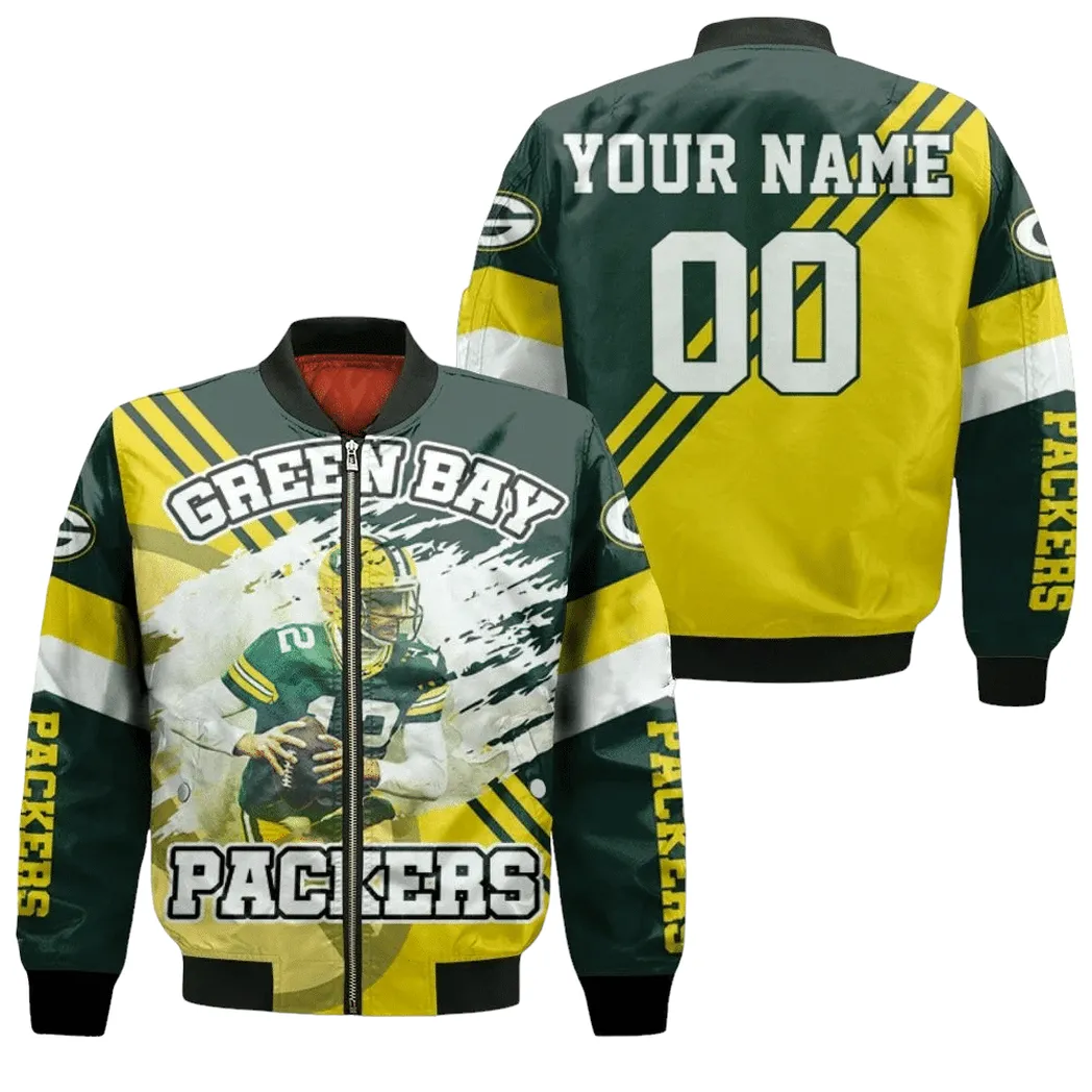 Green Bay Packers Aaron Rodgers 12 Illustrated For Fans Personalized Bomber Jacket For Men Women