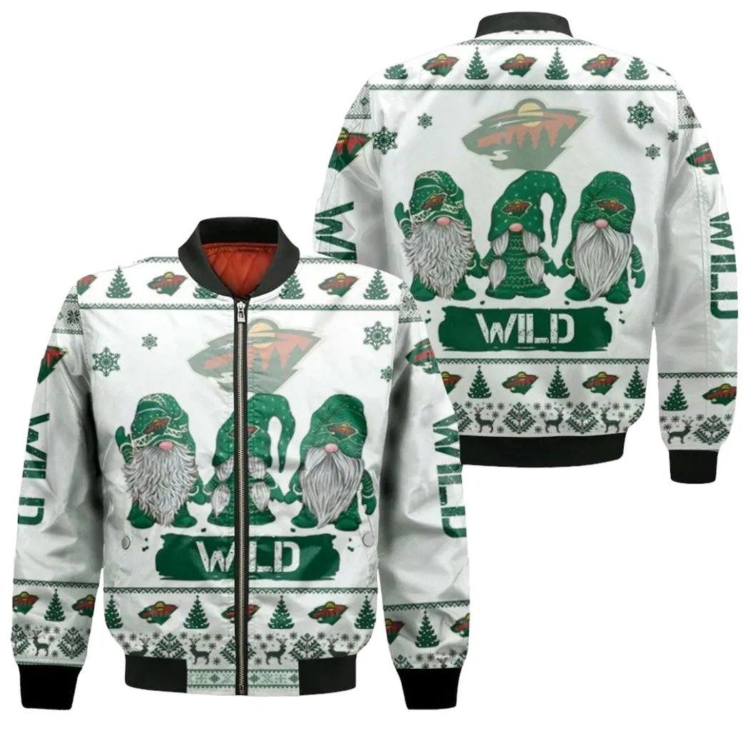 Christmas Gnomes Minnesota Wild Ugly Sweatshirt Christmas 3D Bomber Jacket For Men Women