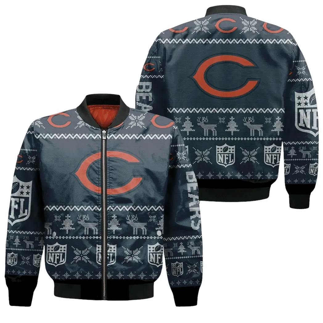 Chicago Bears Nfl Ugly Sweatshirt Christmas 3D Bomber Jacket For Men Women