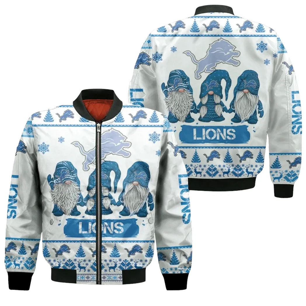 Christmas Gnomes Detroit Lions Ugly Sweatshirt Christmas 3D Bomber Jacket For Men Women