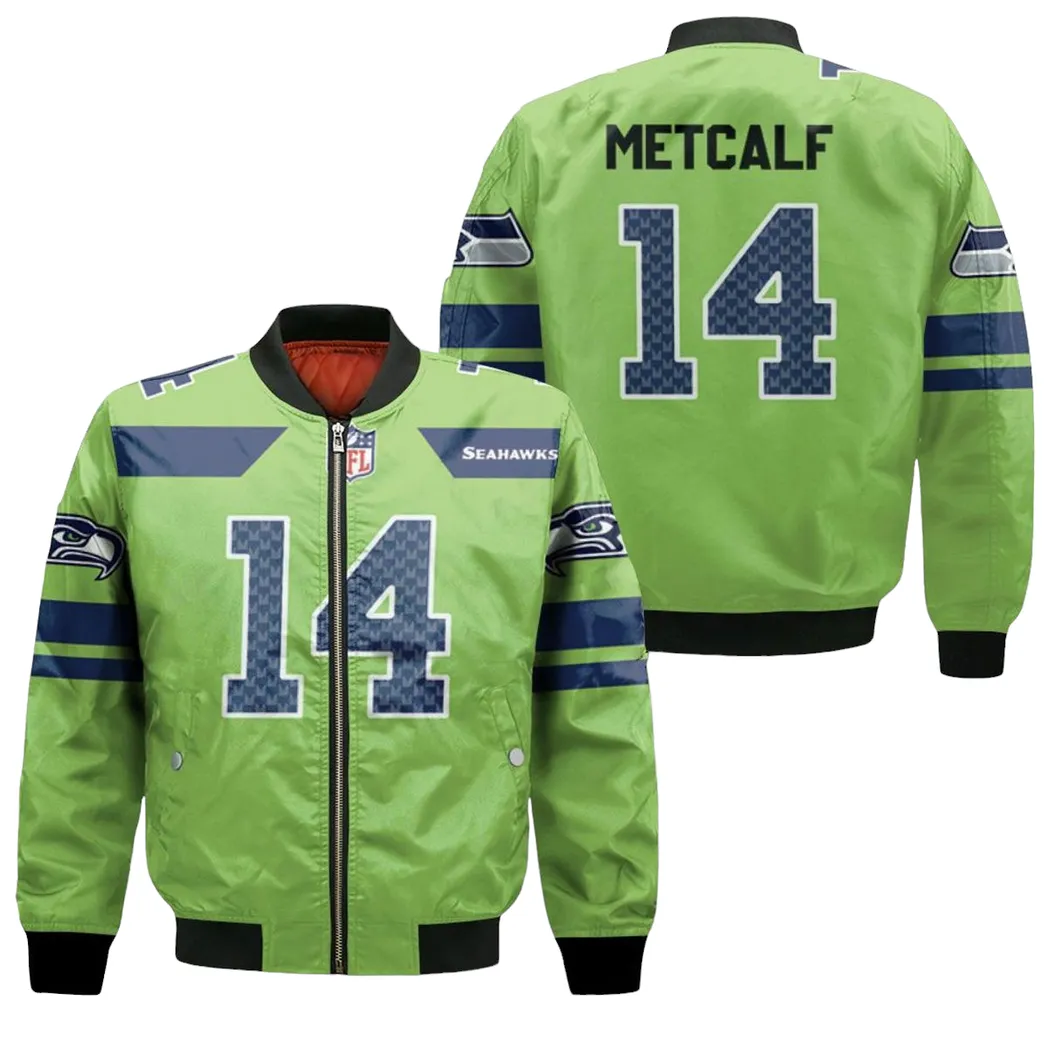 Seattle Seahawks Dk Metcalf 14 Nfl American Football Green Color Rush Legend 3D Designed Allover Gift For Seahawks Fans Bomber Jacket For Men Women