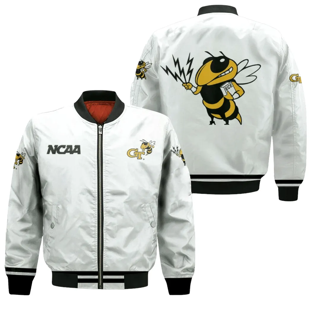 Georgia Tech Yellow Jackets Classic White With Mascot Logo Gift For Georgia Tech Yellow Jackets Fans Bomber Jacket For Men Women