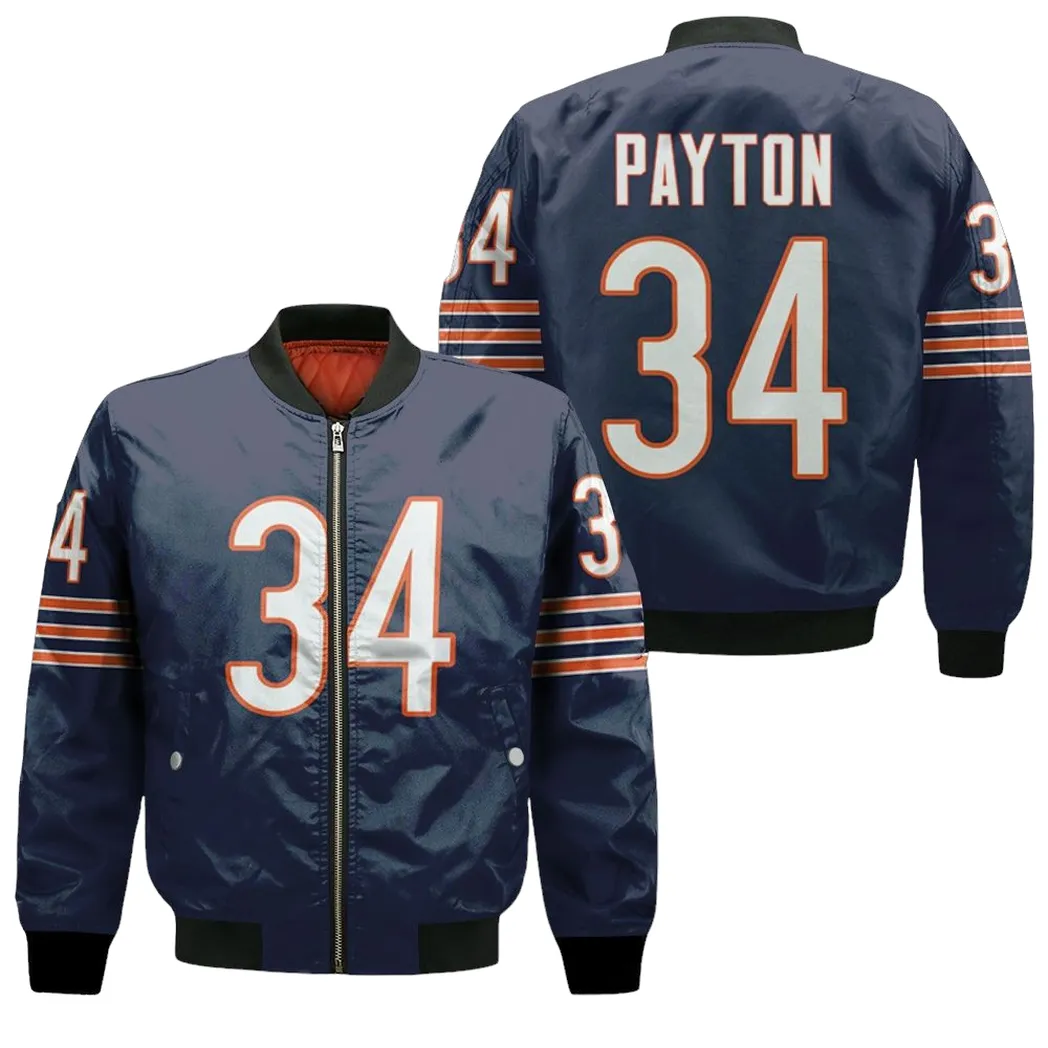 Chicago Bears Walter Payton 34 Great Player Nfl American Football Team Legacy Vintage Navy 3D Designed Allover Gift For Bears Fans Bomber Jacket For Men Women