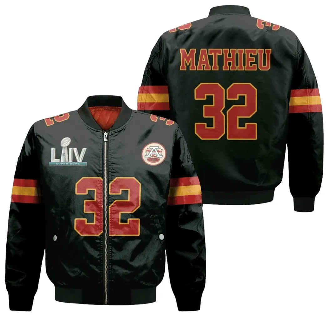 Kansas City Chiefs Tyrann Mathieu 32 Nfl Black Jersey Inspired Bomber Jacket For Men Women