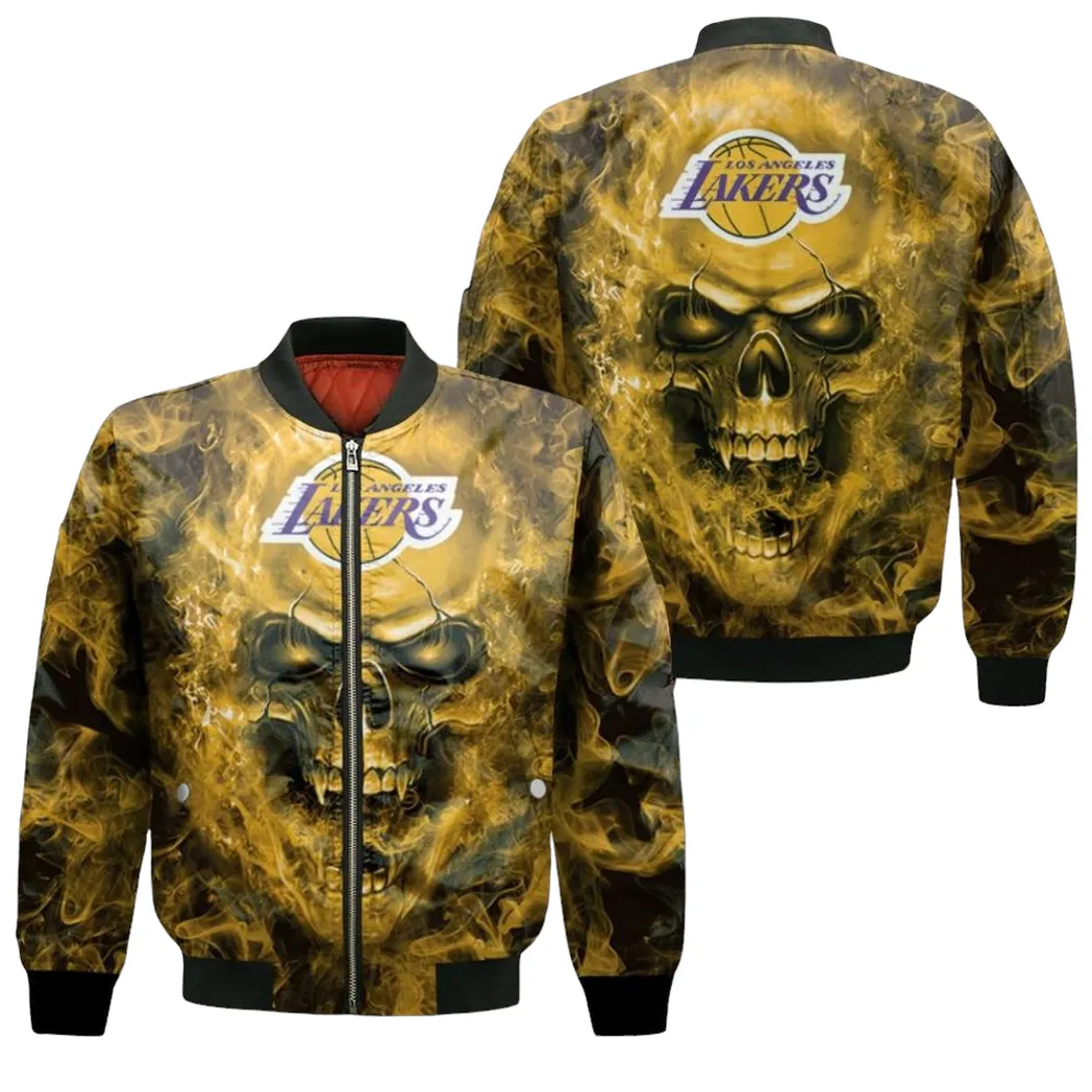 Los Angeles Lakers Nba Fans Skull Bomber Jacket For Men Women