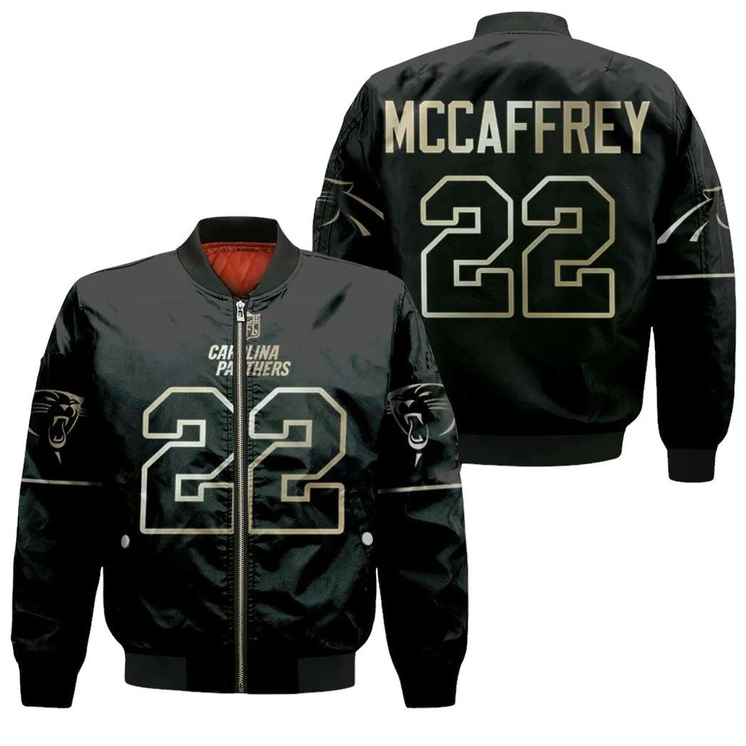 Carolina Panthers Christian Mccaffrey 22 Nfl Great Player Black Golden Edition Vapor Limited Jersey Style Gift For Panthers Fans Bomber Jacket For Men Women