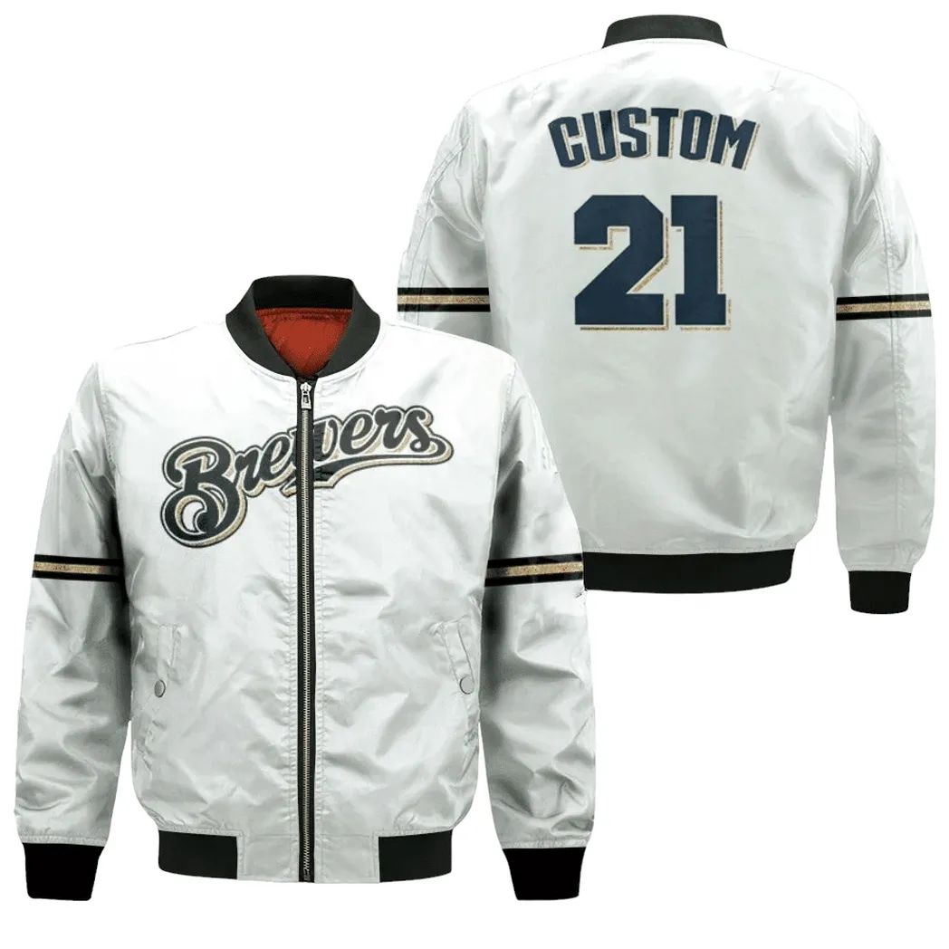 Personalized Milwaukee Brewers White Jersey Inspired Style Bomber Jacket For Men Women