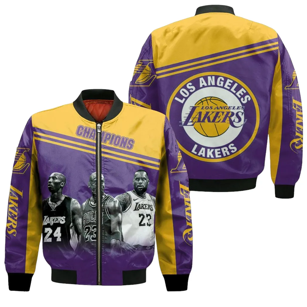 Kobe Bryant Michael J Lebron James Los Angeles Lakers Champion 3D Printed Bomber Jacket For Men Women