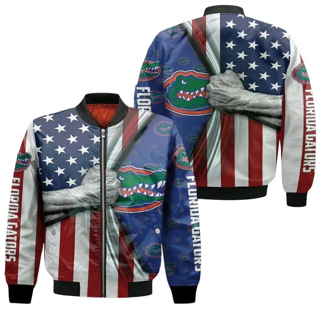 Florida Gators American Flag Ripped 3D Jersey Bomber Jacket For Men Women