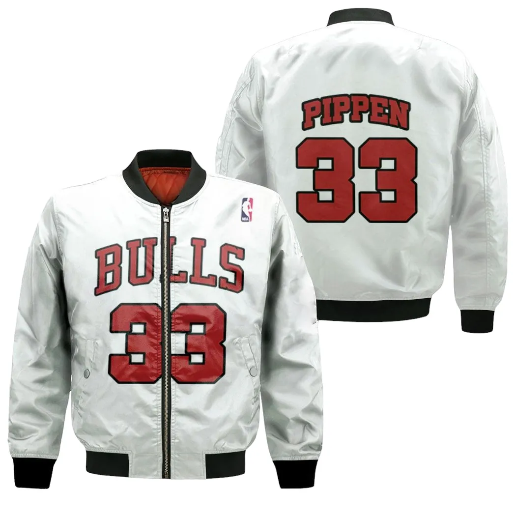 Chicago Bulls Scottie Pippen 33 Nba Great Player Throwback White Jersey Style Gift For Bulls Fans Bomber Jacket For Men Women