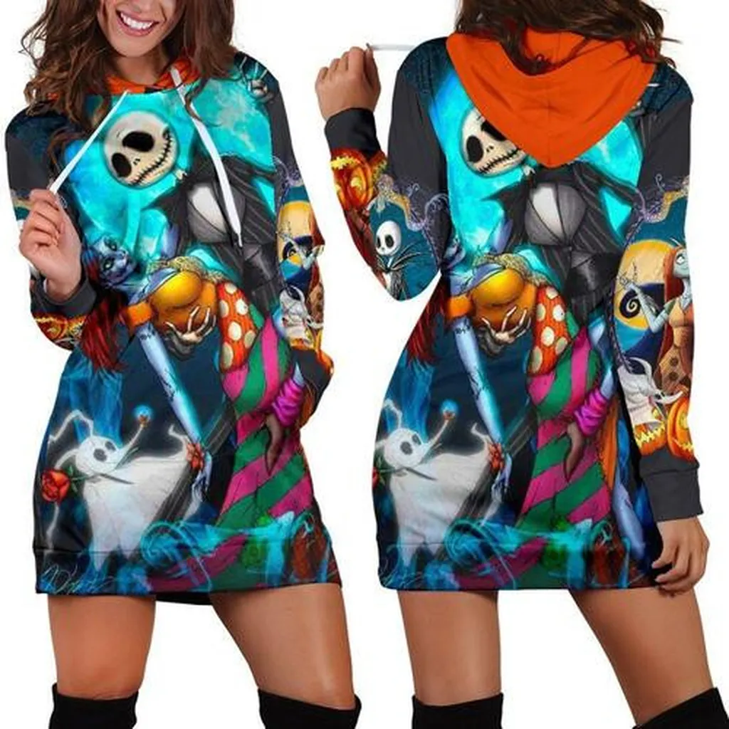 Jack Skellington Hoodie Dress, Sweater Dress, Sweatshirt Dress 3d All Over Print For Women Hoodie