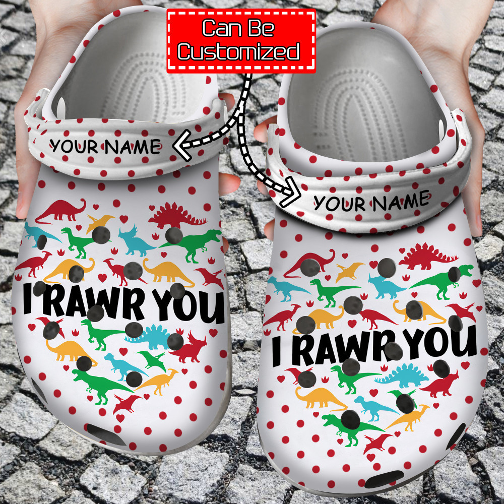 Personalized Valentine Dinosaur I Rawr You Crocs Shoes For Men And Women
