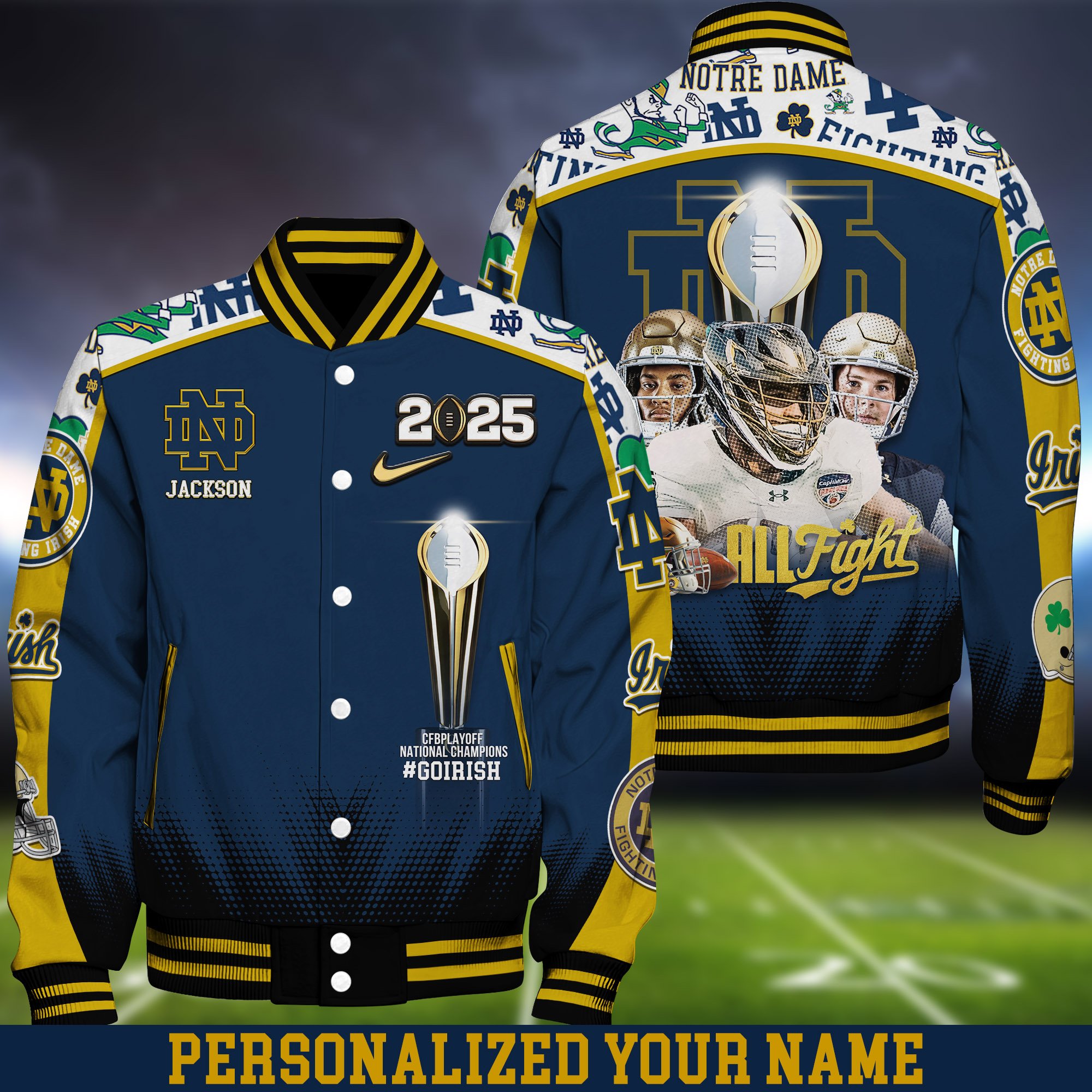 Notre Dame Fighting Irish Baseball Jacket Personalized Your Name, Sport Jackets For Fan, Sport Gifts
