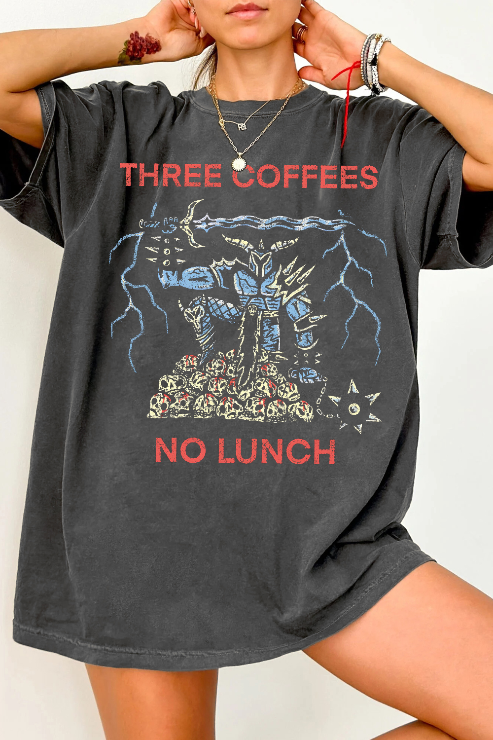 T-Shirt Three Coffees Merch, Shirt Three Coffees No Lunch For Women