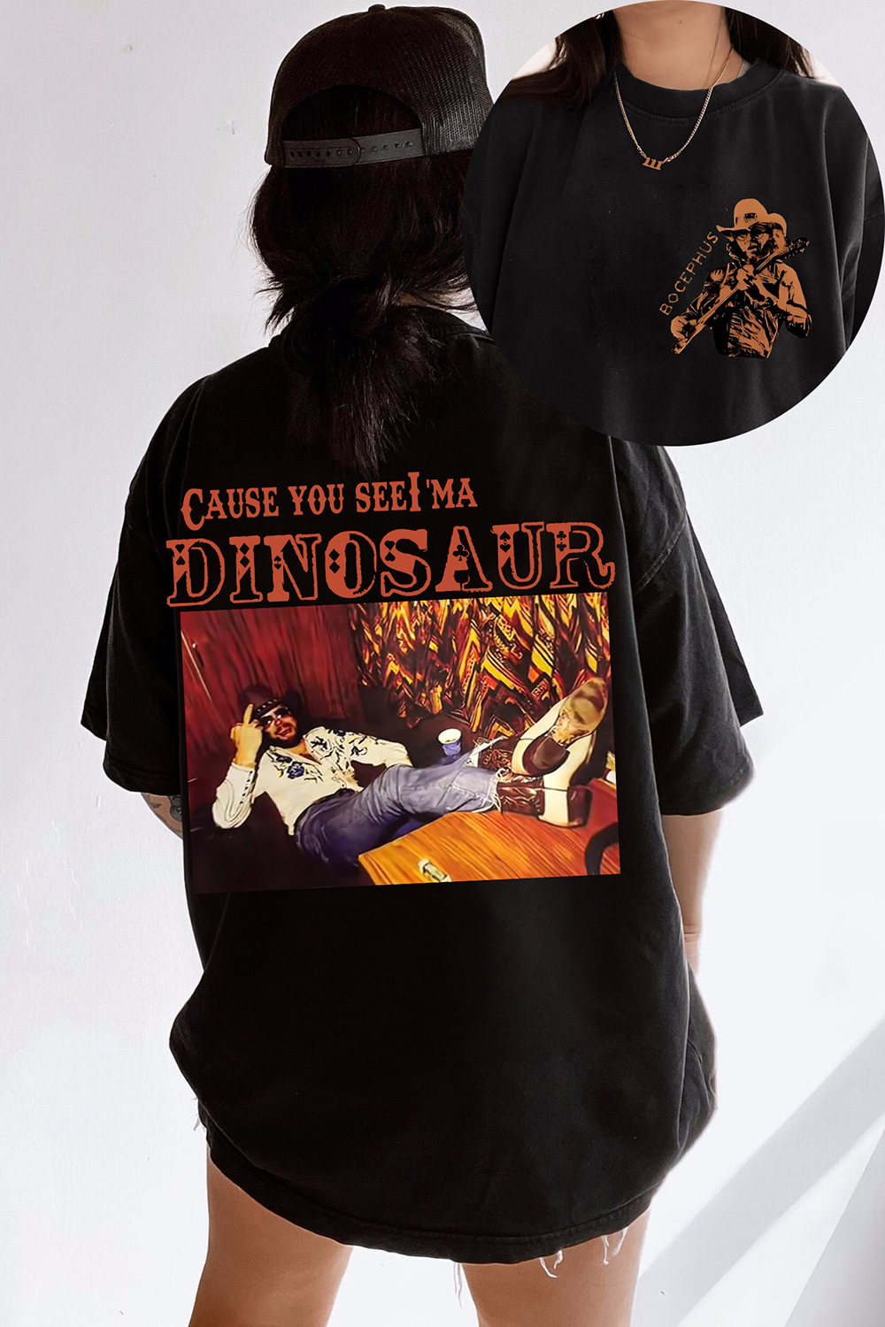 T-Shirt Dinosaur Hank Merch, Shirt Dinosaur Hank Williams Jr. Bocephus Western For Women