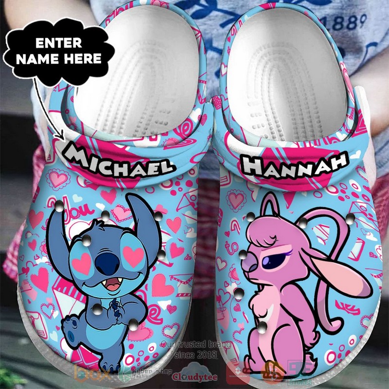Stitch And Angel Cartoon Valentine Crocs Crocband Clogs Shoes Comfortable For Men Women and Kids - GNL1463706
