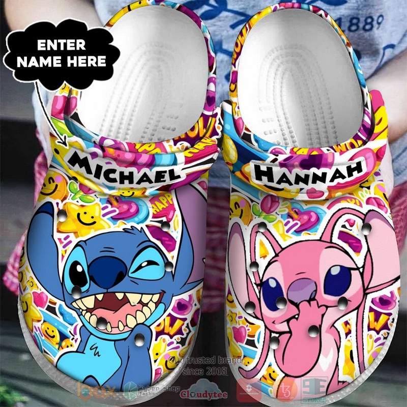Stitch And Angel Cartoon Valentine Crocs Crocband Clogs Shoes Comfortable For Men Women and Kids - GNL1463704