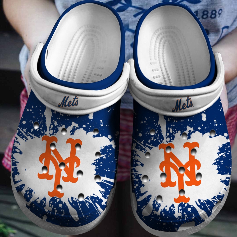 Mlb New York Mets Crocs Clog White Blue For Fan Baseball