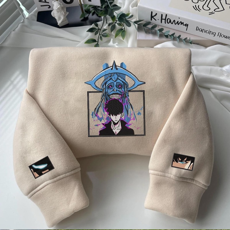 Anime Embroidered Sweatshirt |  I Alone Level Up-Inspired Embroidered Anime Shirt | Monarch of Shadows Embroidered Hoodie