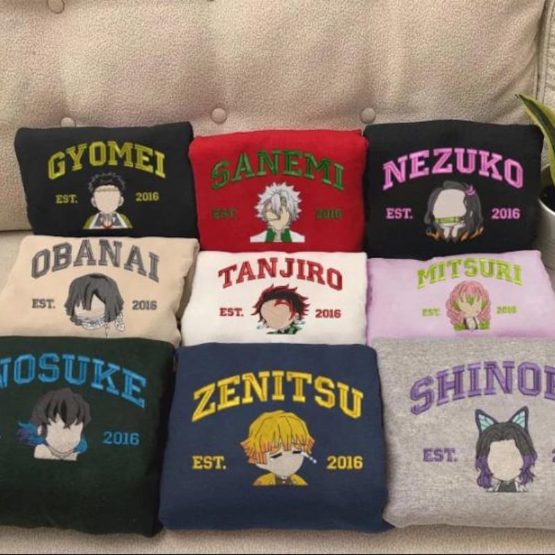 Anime Embroidered Sweatshirt | Embroidered Hoodie | Anime Tee | Embroidered Anime Shirt | Cartoon Embroidered Hoodie