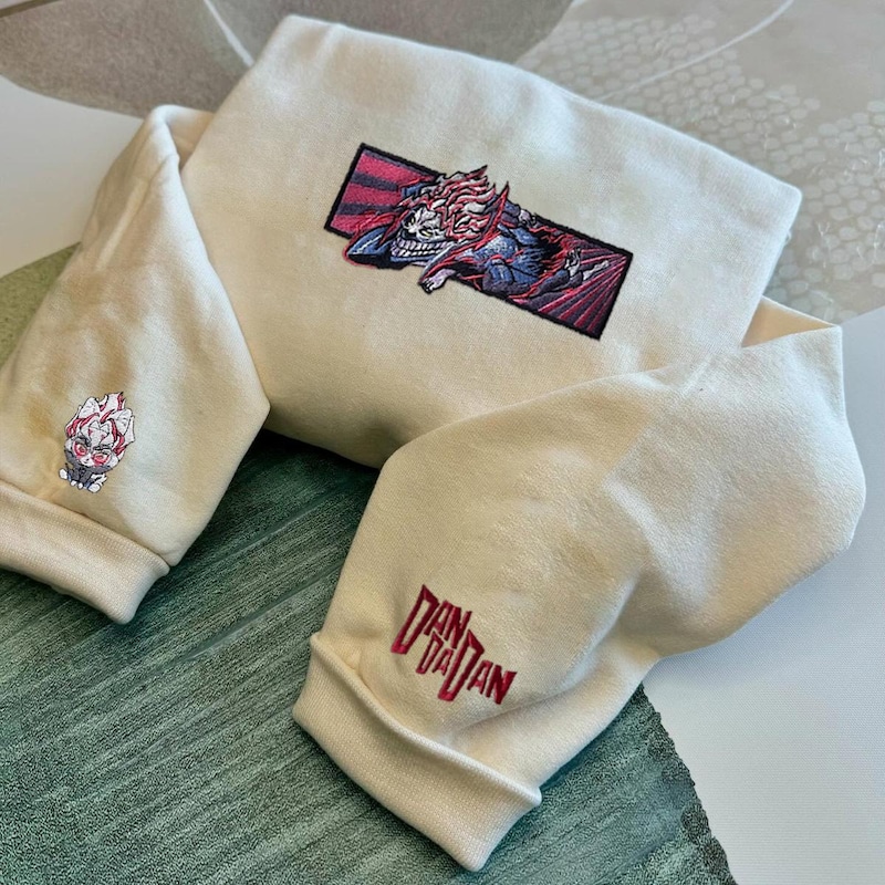 Anime Embroidered Sweatshirt | Alien and Ghost Embroidered Anime Shirt | Anime Embroidered Hoodie | Cartoon Embroidered Hoodie