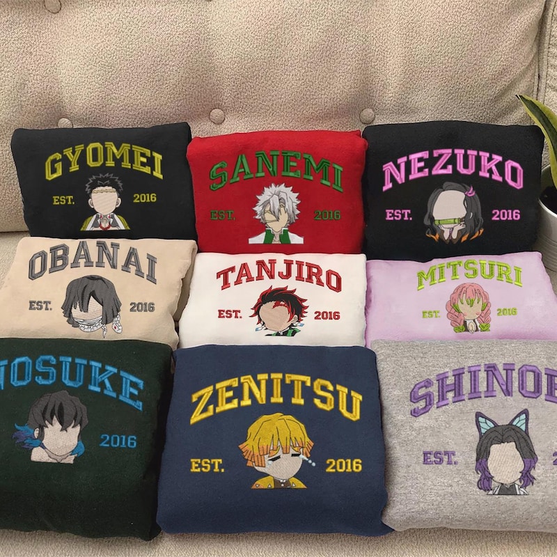 Anime Character Embroidered Sweatshirt, Anime Shirt, Embroidered Shirt, Embroidered Hoodie, Anime Tee