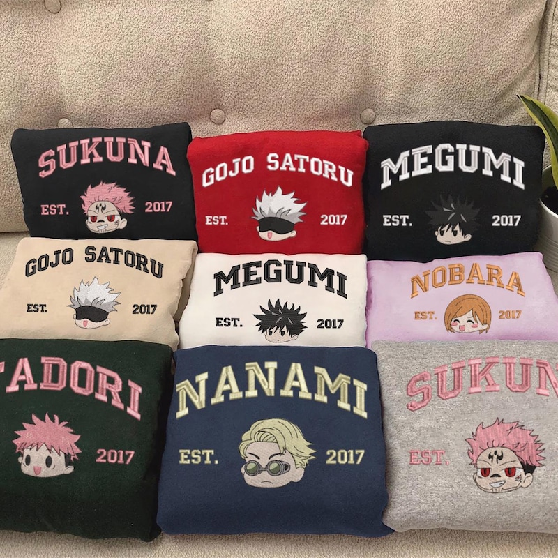 Anime Character Embroidered Sweatshirt, Anime Shirt, Embroidered Shirt, Embroidered Hoodie, Anime Tee