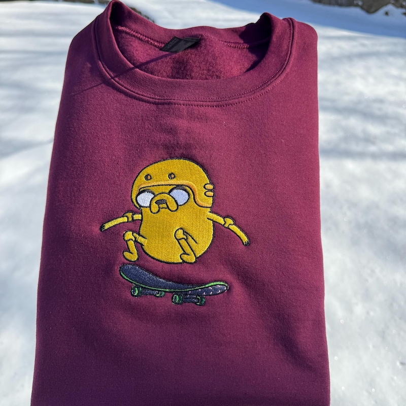 Adventure Time Embroidered Apparel, Jake the Dog Pattern, Fin and Jake Clothing, Embroidered Sweatshirt, Fan Gift