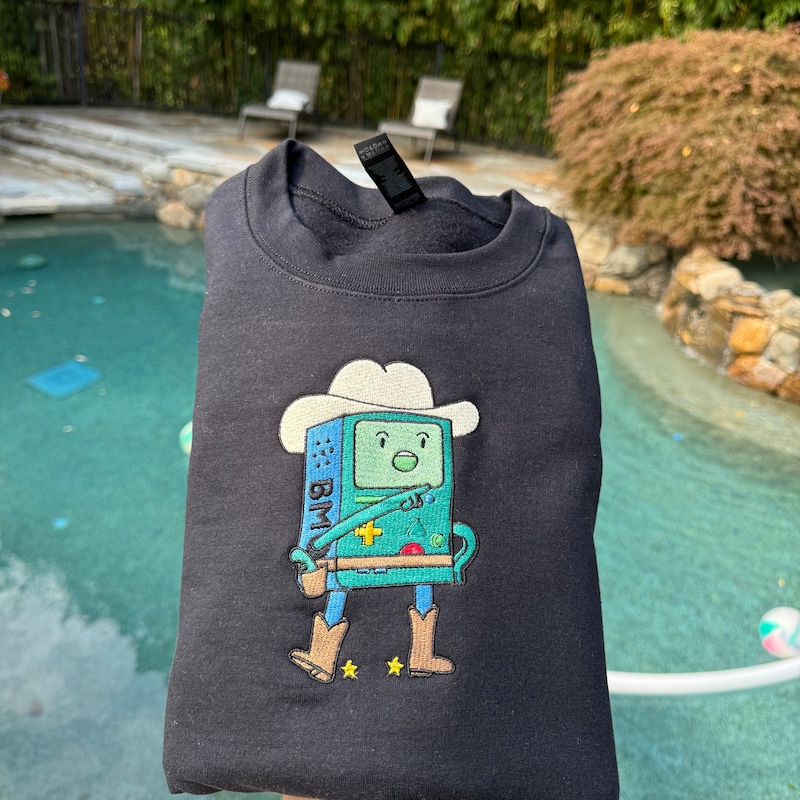 Adventure Time Anime Embroidery Sweatshirt, Cartoon Embroidered Shirt, Anime Fan Gift, Unique Stitched Tee