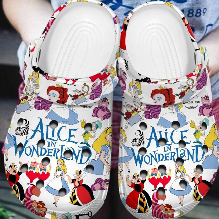 Amazing Alice In Wonderland Cartoon White Clogs Crocs Comfortable For Men Women and Kids