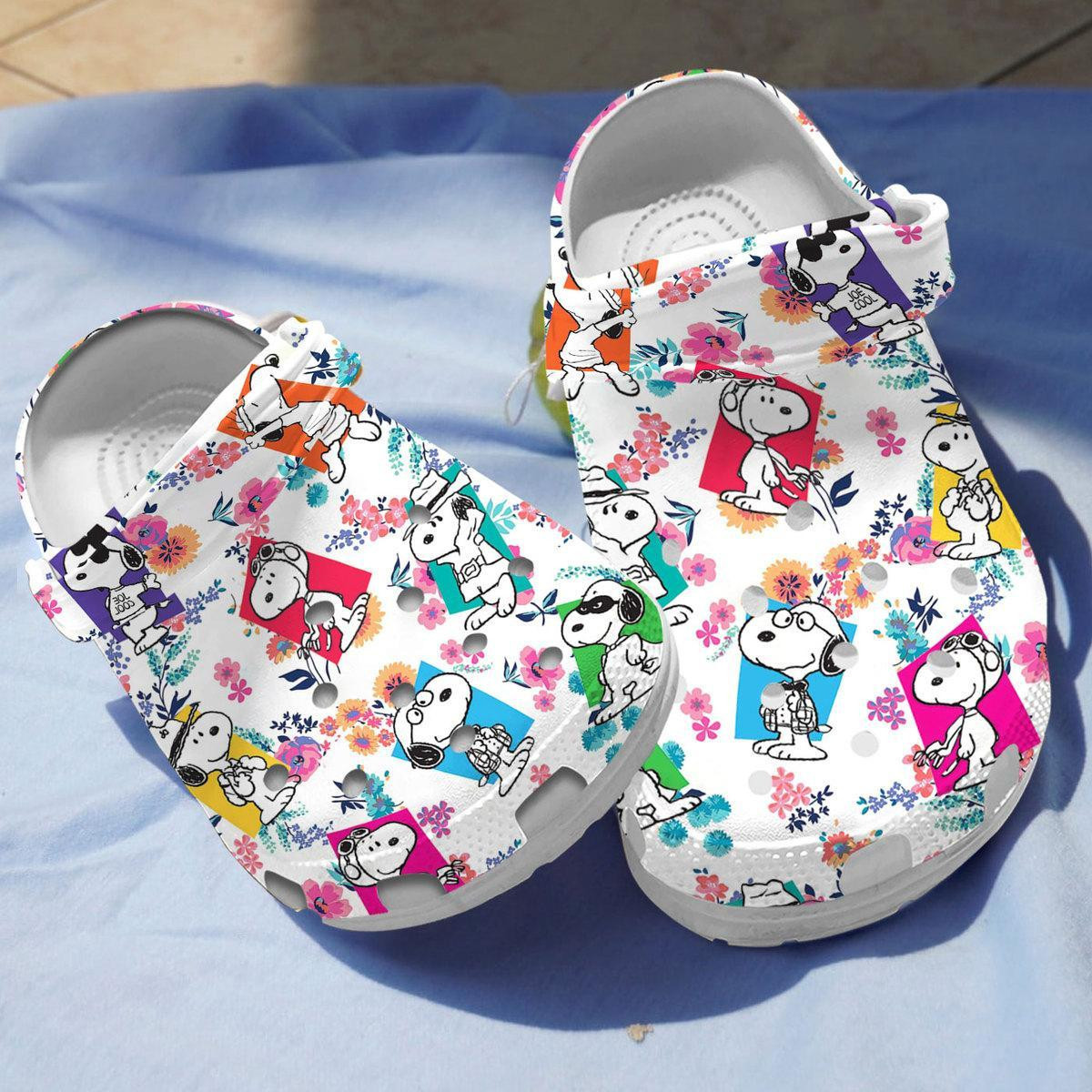 Cute Snoopy Colorful Floral Pattern Clogs Crocs Comfortable For Men Women and Kids
