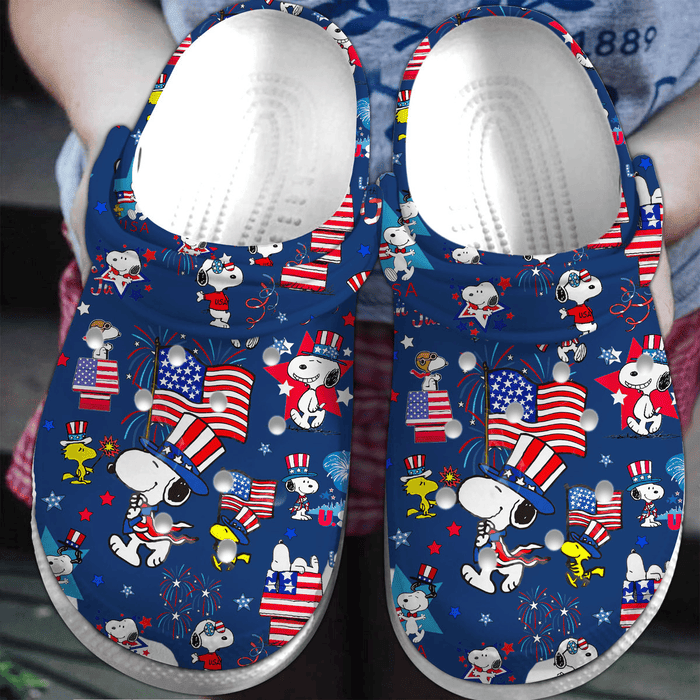 Happy The 4th Of July Snoopy Navy Clogs Crocs Comfortable For Men Women and Kids