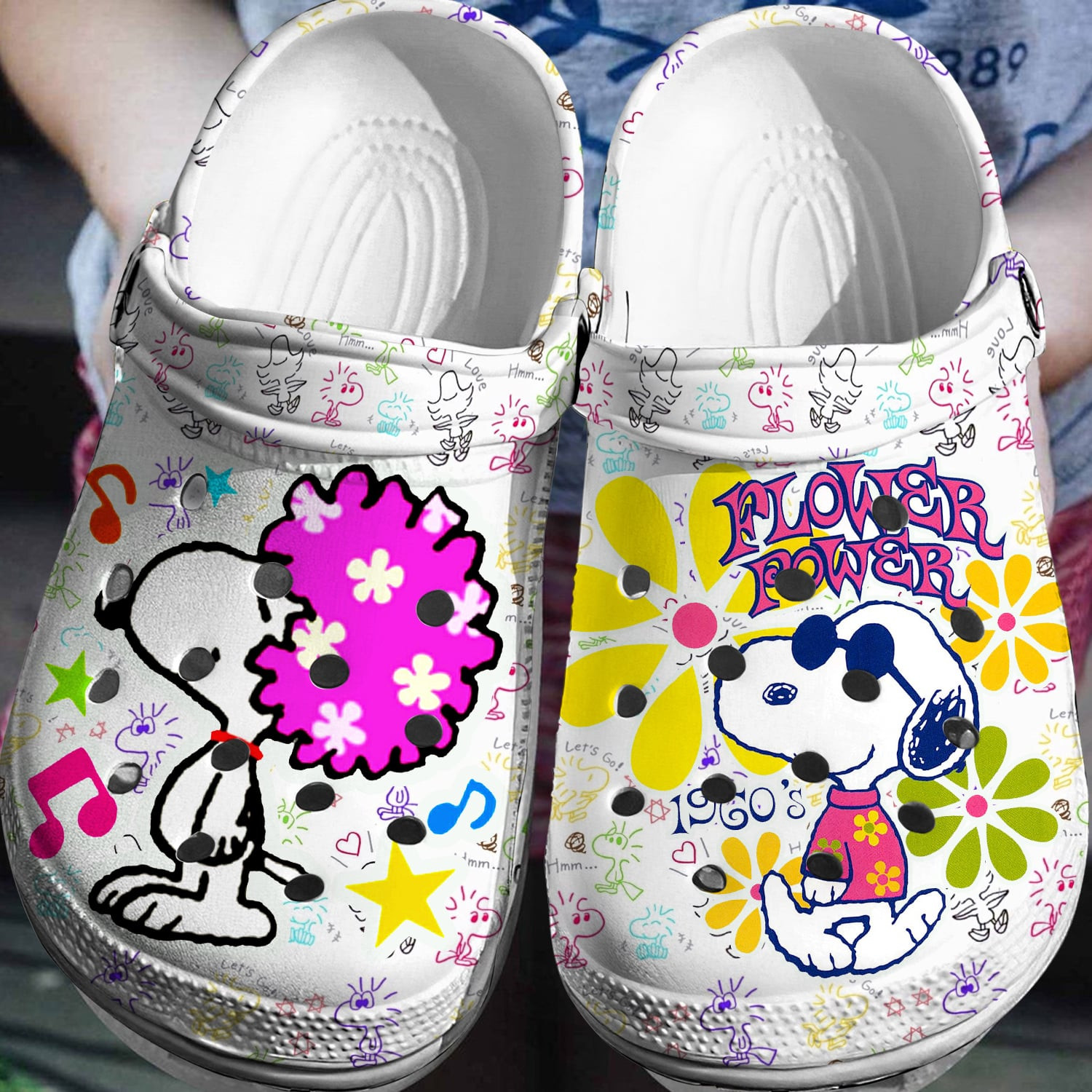 Snoopy Colorful Flower Power Clogs Shoes Crocs Comfortable For Men Women and Kids
