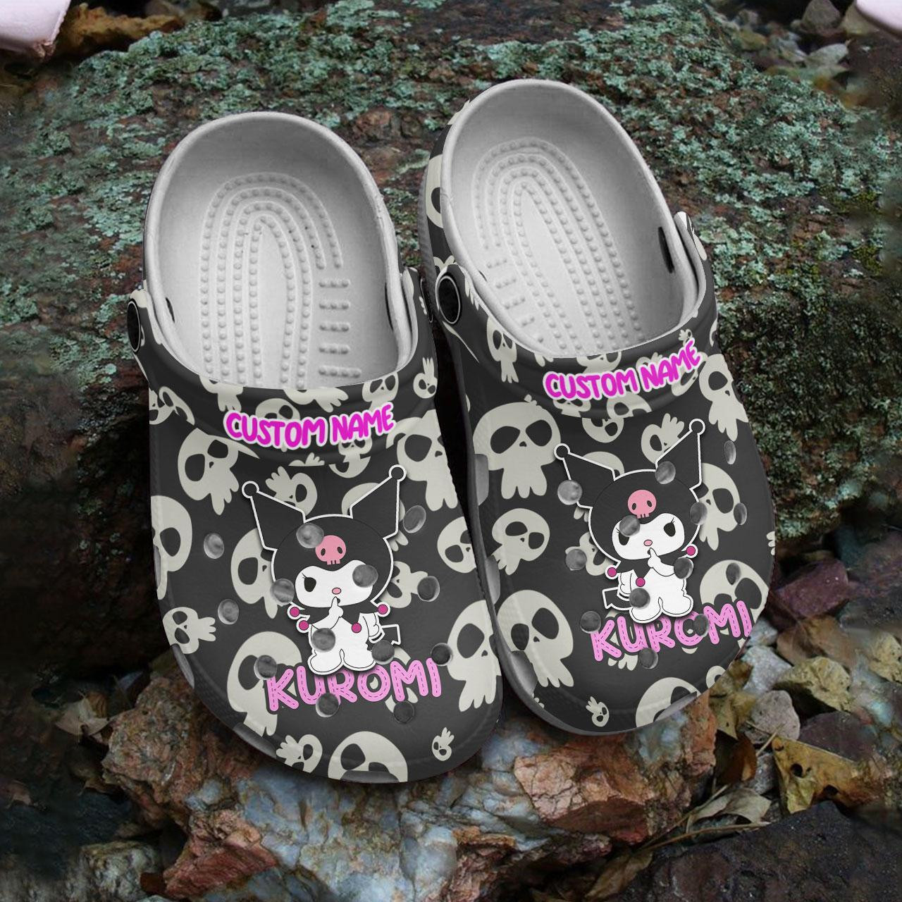 Soft And Lightweight Kuromi Hello Kitty Black Cartoon Clogs Crocs Comfortable For Men Women and Kids