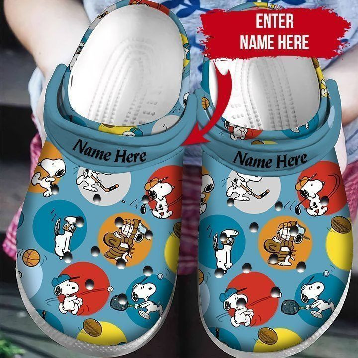 Snoopy Playing Hockey Clogs Shoes Crocs Comfortable For Men Women and Kids