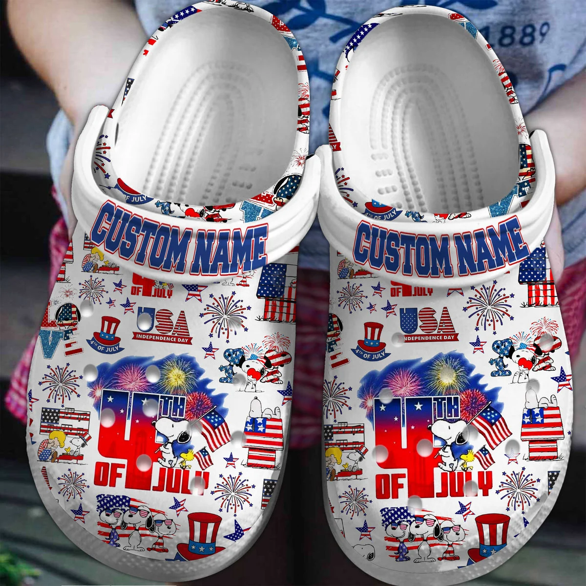 Snoopy Peanuts July 4 Independence Day Cartoon Customize Name Crocs Clogs For Men Women And Kid RB5YWKTU-4