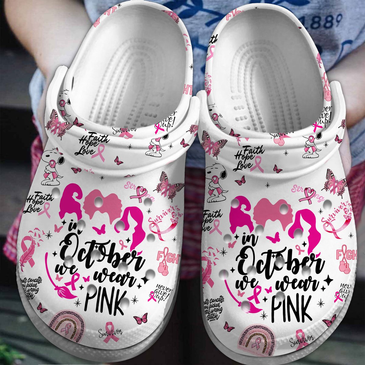 Snoopy We Wear Pink Breast Cancer Awareness Cartoon Crocs Clogs For Men Women And Kid TR1805128249