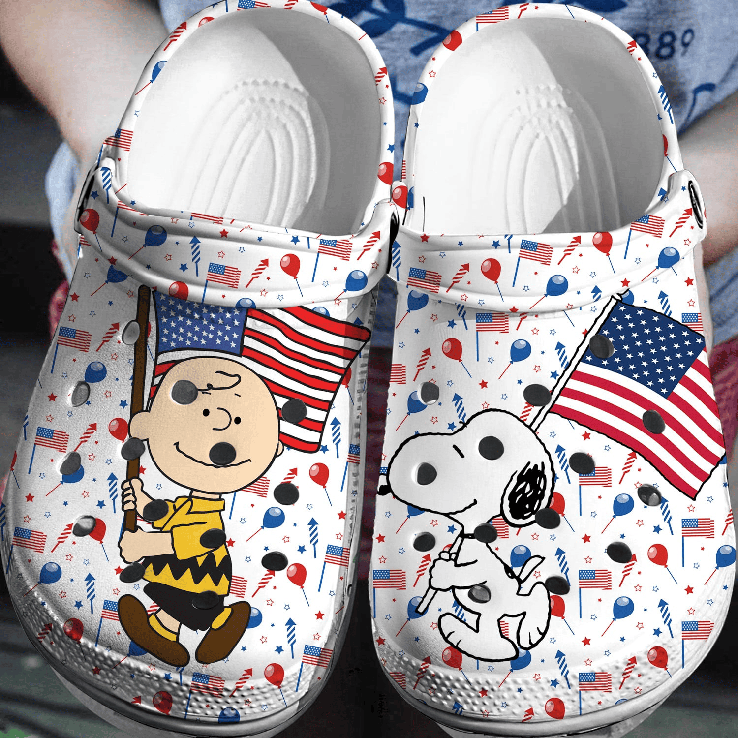 The Fourth Of July American Flags Snoopy Clogs Shoes Crocs Comfortable For Men Women and Kids