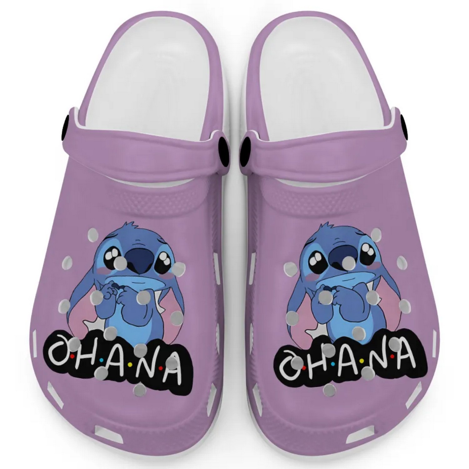 Cute Ohana Stitch Cartoon Mystic Orchid Crocs, Clogs Shoes Comfortable For Men Women and Kids