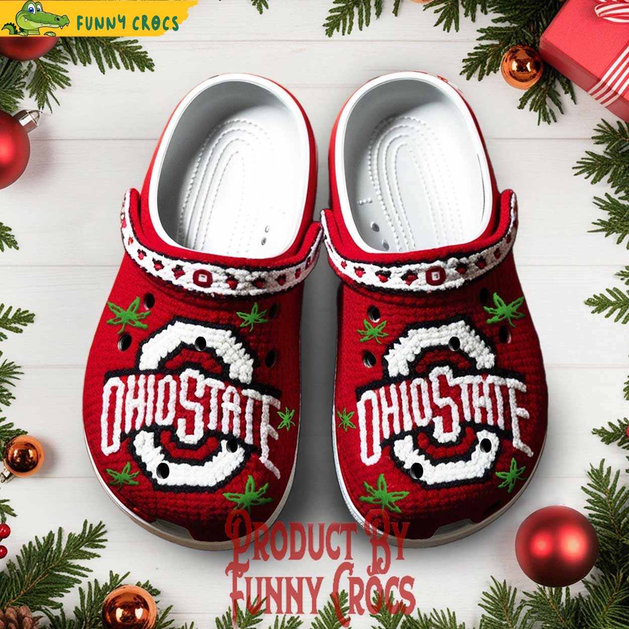 Knit Effect Ohio State Buckeyes 2025 NCAA Sport Christmas Crocs Clogs For Men Women and Kids