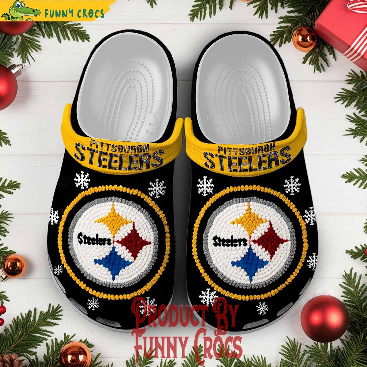 Knit Effect Pittsburgh Steelers NFL Sport Christmas Crocs For Men Women and Kids - GNL1461404