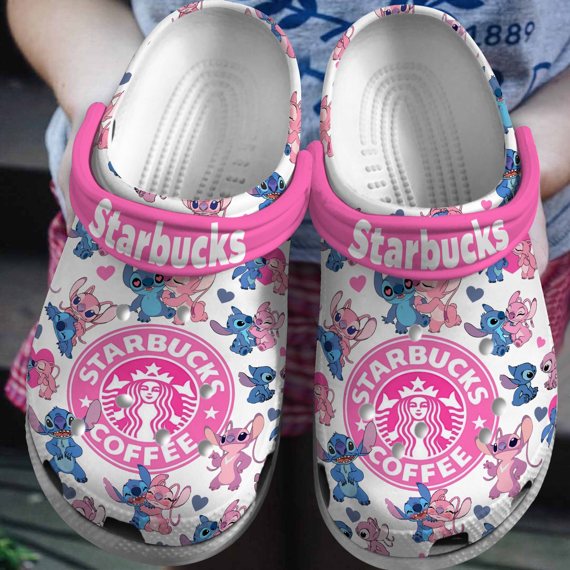 Starbucks Lilo And Stitch Cartoon Crocs, Clogs Shoes Comfortable For Men Women and Kids